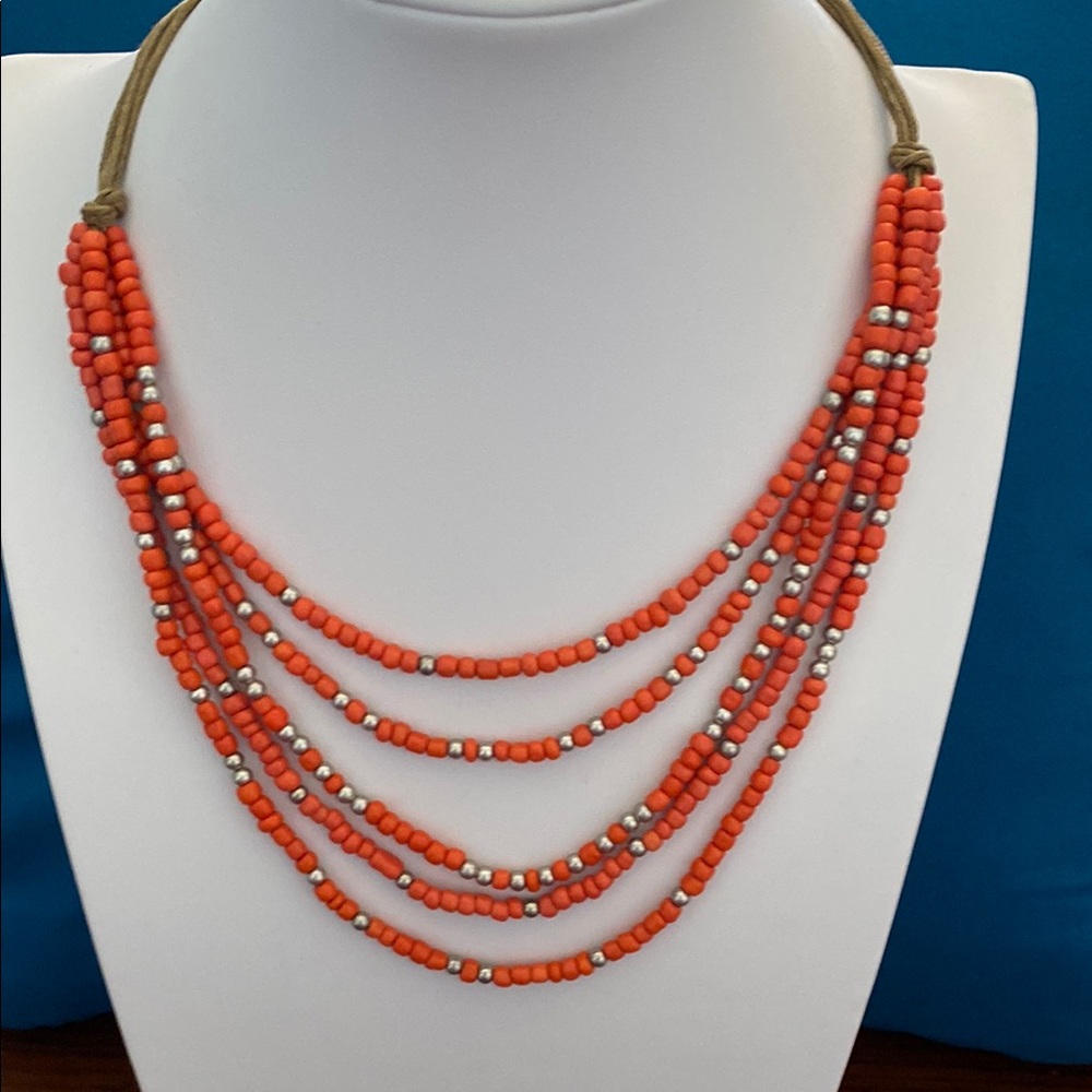 10/$10 Multi-Strand Orange and silver Beaded Necklace